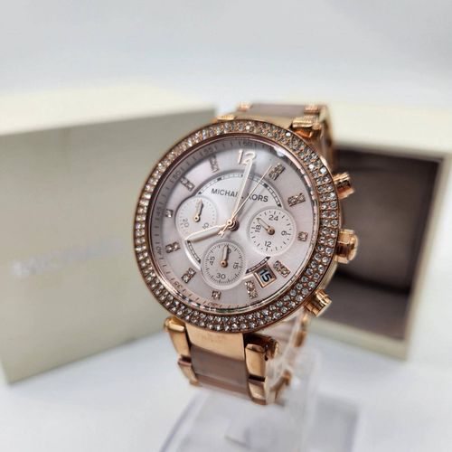 Montre Michael Kors Parker Pour Femme 39 Mm Ton Or Rose Pavé De Date...