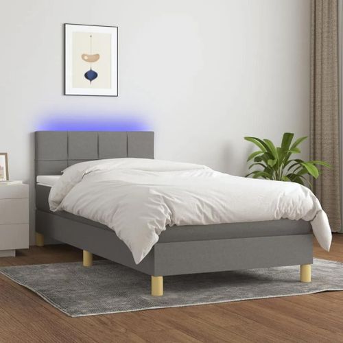 Sommier À Lattes De Lit Avec Matelas Et Led Gris Foncé 90x200cm
