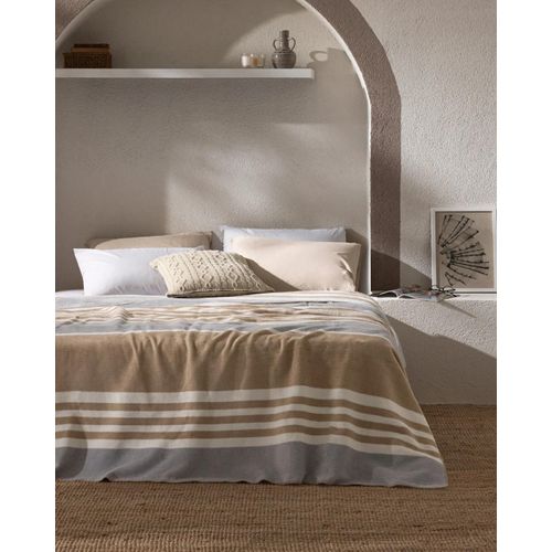 Couverture Foix Double En Coton Jacquard - Beige/Gris
