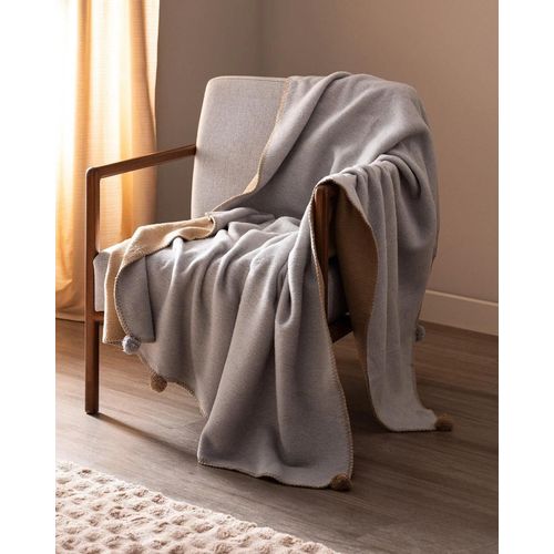 Couverture Tv Jacquard En Coton Foche - Gris/Beige - 130x170 Cm