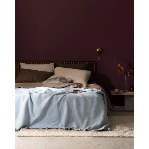 Couverture Jacquard Simple En Coton Foche - Bleu Clair/Vison