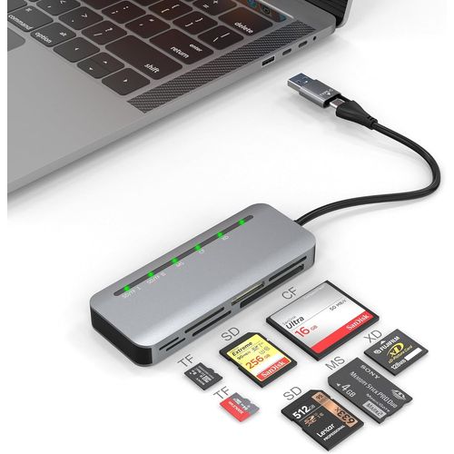 Lecteur De Cartes Multi-Cartes Usb C Usb 3.0, Lecteur De Carte Sd 7 En 2 Pour Sd Sdxc Sdhc/Tf/ /Xd/Ms Avec Adaptateur Usb C/A, Lecteur De Carte 5 Gbit/S Memory Stick Pro Duo Compact Flash Card