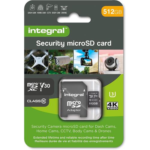 Carte De Sécurité Micro Sd 512 Go Pour Les Caméras De Bord, Les Caméras Domestiques Les Caméras De Vidéosurveillance,Les Caméras Corporelles Et Les Drones