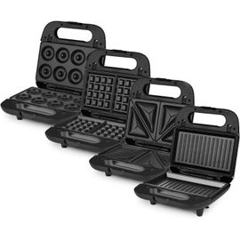 ChenQuanSarl-Wëasy Appareil Croque-Monsieur Joy600, Multifonctions 4 En 1, Gaufrier, Donut, Panini, Grill, Plaques Interchangeables, Revêtement Antiadhésif, 750W, Noir