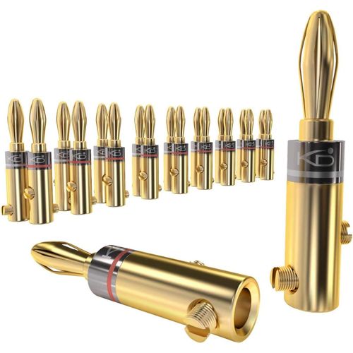 ¿ Fiches Bananes ¿ 10 Paires (Connecteurs Pour Câbles Denceintes Jusquà 6 Mm², Pratiques Pour Raccorder Les Enceintes Hifi, Amplis, Ampli-Tuners Et Chaînes Stéréo, Vissables, Dorés)