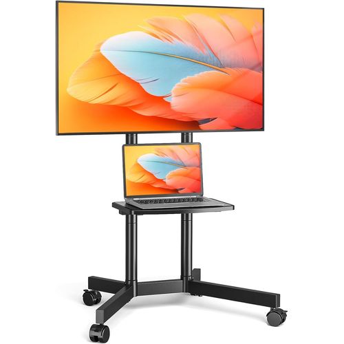 Support Tv Sur Pied Pour Télé De 32 À 75 Pouces, Réglable En Hauteur Support Tv Roulettes Pied Tv Avec Etagère Chariot Meuble Tv Jusqu 'À 40 Kg, Vesa 400X400Mm