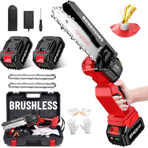 ChenQuanSarl-Mini Tronçonneuse À Batterie 8000Mah Brushless, 6 Pouces Tronçonneuse Électrique Sans Fil, Tronconneuse Electrique Avec Injecteur De Lubrifiant Et Bouton D'Églage De La Tension De La Cha