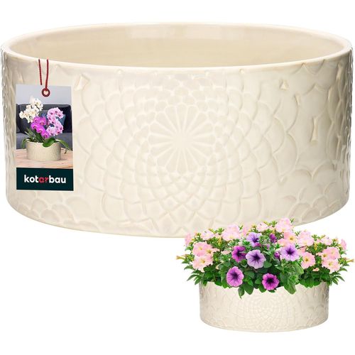 ChenQuanSarl-Pot De Fleur Ceramique Émaillée 13 X 28 Cm Crème |Cache Pot Ceramique Exterieur |Pot De Fleur Exterieur |Pot Plante Intérieur |Pot Fleurs Exterieur |Cache Pot Exterieur |Pot Fleur Extéri