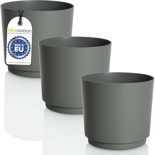 ChenQuanSarl-Mata Lot De 3 Pots De Fleurs 14,5 Cm 1,8 L Vert/Gris Incassables En Plastique-Pot Pour Différentes Plantes, Fleurs Cache-Pots Mats Pour L'Intérieur Et L'Extérieur