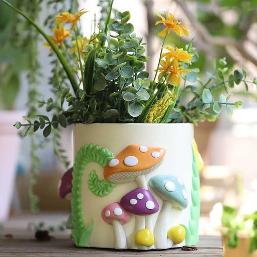 ChenQuanSarl-Pot De Fleurs Coloré En Forme De Champignon, Petits Pots De Fleurs Pour L'Intérieur Avec Drainage, Mignons Et Uniques, Décoration De La Maison, Cache-Pot Moderne Éclectique Pour Le Jardi