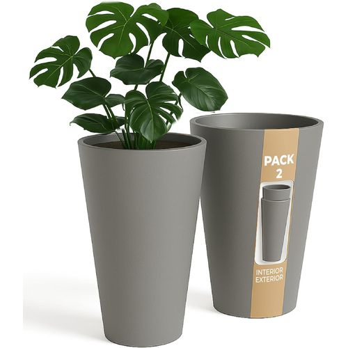 ChenQuanSarl-Lot De 2 Cache-Pots De Fleurs Décoratifs En Plastique Pour Intérieur, Extérieur Et Terrasse Hauts Et Étroits 30 Cm (Taupe)