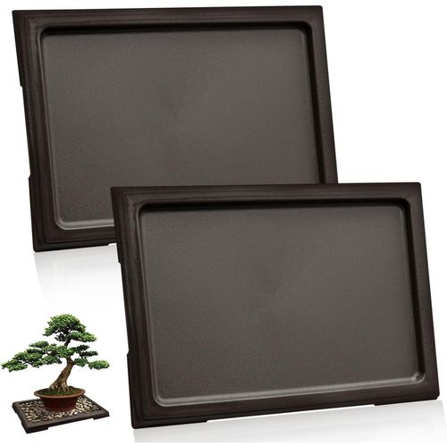 ChenQuanSarl-Lot De 2 Bacs À Bonsaï Bacs D'Humidité, Bacs Drainage Carrés En Plastique Pour Pots Fleurs, Bacs Récupération D'Eau Pour Plantes, Bacs Galets Pour Plantes D'Intérieur, Cactus, Bonsaï (No