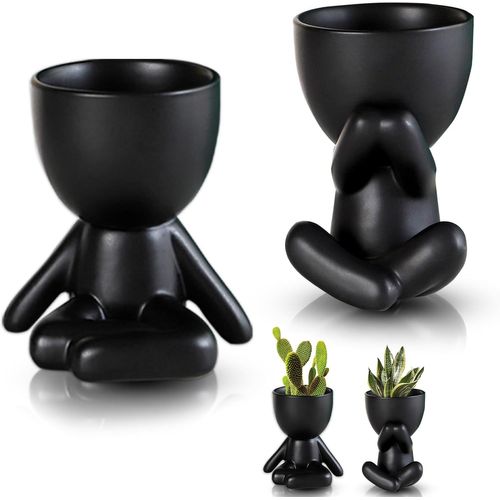 ChenQuanSarl-Petits De Fleurs En Céramique Noir, Mini Cache Pot, Pot Pour Cactus, Décoration De D'Intérieur, Adaptée Aux Conteneurs De Fleurs De Bureau À Domicile