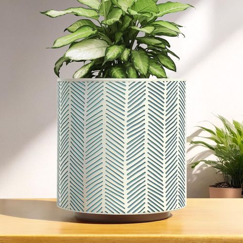ChenQuanSarl-Slash Line Pot De Fleurs, Cache-Pots Géométriques Vintage, Pour Plantes D'Intérieur, Pot De Fleurs Unique Avec Drainage, Petit Pot De Fleurs Éclectique, Cadeaux De Jardinage, Blanc
