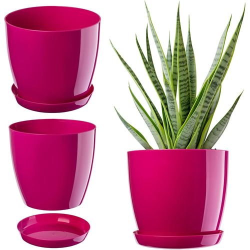 ChenQuanSarl-légant Pot À Fleurs/Plantes Avec Soucoupe Forme Ronde Et Élégante En Plastique Léger Pour L`Intérieur Et La Maison Cache-Pot Pour Fleurs, Plantes Ø 28 Cm Amaranrot
