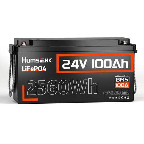 Humsienk 24v 100ah Lifepo4 - Batterie Lithium De Haute Performance | 2560wh | Bms Intelligent 100a | Remplace Les Batteries Plomb-Acide Agm/Gel