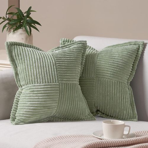 Housse De Coussin 40 X 40 Vert Sauge Double Face À Motif Croisé En Velours Côtelé Moelleux Housses Coussin Canape Decoratif Pour Chambre D'Enfant Salon De Jardin Lot De 2