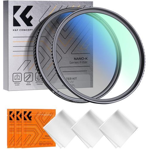 Kit Filtre 72mm UV et Filtre Polarisant CPL et 3 Chiffons de Nettoyage pour Objectif Appareil Photo Reflex Numériques(K Série)