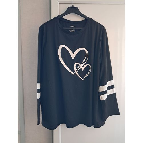 T-Shirt Taille 54-56 Noir Motif Coeur Blanc