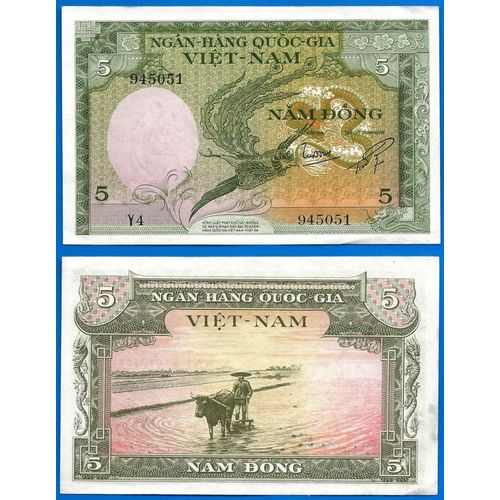 Vietnam Sud 5 Dong 1955 Billet Animal Paysan Oiseau