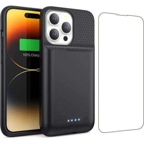 Coque Batterie Pour Iphone 14/13 Pro/13, [7500mah] Batterie Externe Rechargeable,Puissante Chargeur Portable Boitier Dextension Avec Verre Trempé Batterie L'étui Pour Iphone 14/13 Pro/13-Noi[H1907]