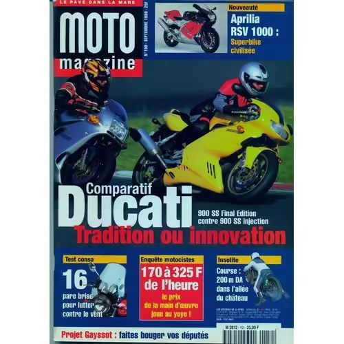 Moto Magazine 150 De 1998aprilia Rsv1000,Harley 883 C53,1340 Night Train,Ducati 900ss Fe,900ss Injection,Suzuki Gz125 Marauder,Daelim Vt125,Muz 660 Baghira,Suzuki Dr650se,Kawasaki Klr650,Yamaha Xt600e