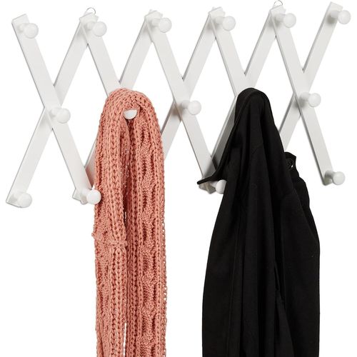 Portemanteau en Bois, Rangement réglable, 17 Crochets, pour Vestes, Support Pliable, patères, Blanc