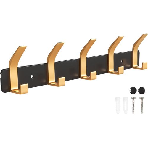 Porte Manteau Mural Patere Murale, Crochet Salle De Bain Avec 5 Crochets Pour Suspendre Sac à Dos, Veste, Chapeau, Porte Manteau Pour Porte - Noir et or