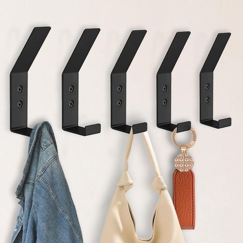 Crochet Porte Manteau avec Vis, 5 Pièces Crochet Mural Moderne Porte Manteau Mural, Métal Double Patères Murale Pratique Porte Manteaux pour Salle de Bain, Chambre, Armoire (Noir)