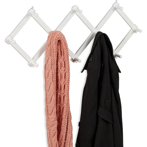 Portemanteau en Bois, Rangement réglable, 10 Crochets, pour Vestes, Support Pliable, patères, Blanc