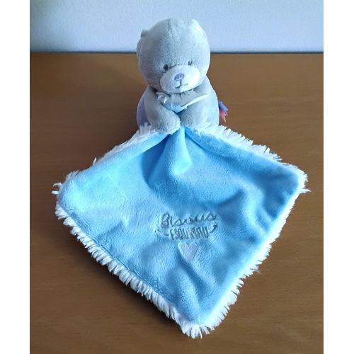 Doudou Chat Mouchoir Bleu Bisou Esquimau DOUDOU ET COMPAGNIE
