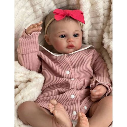 Poupée Reborn Fille Yeux Bleus Réaliste Nouveau-né Vrai Poupée De Bébé 45cm