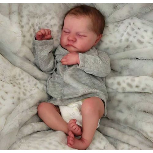 Poupée Reborn Garçon Bébé Yeux Fermés Poupée Nouveau-né Réaliste Vinyle 50cm