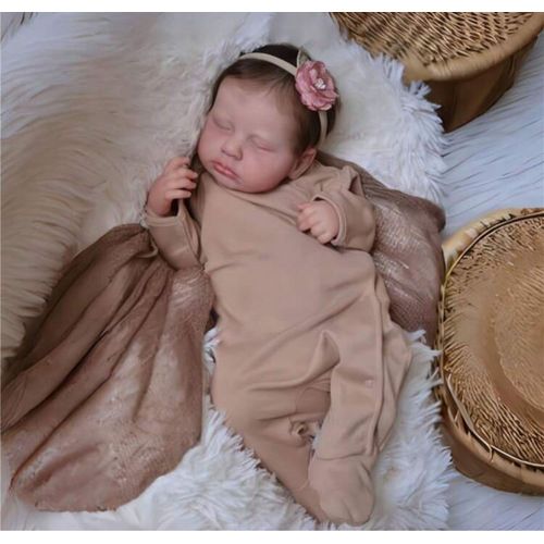 Poupée Bébé Reborn Brun Fille Réaliste Nouveau-né Dormant Corps Vinyle 50cm