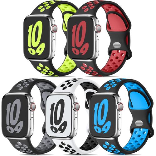 5 Pack Bracelets Compatible Avec Bracelet Apple Watch 38mm 40mm 41mm Pour Femme Homme, Sport Bracelet Silicone Pour Apple Watch Series 8/Iwatch Series 9/8/7/Se/Ultra 2/6/5/4/3/2/1[Con5303075]