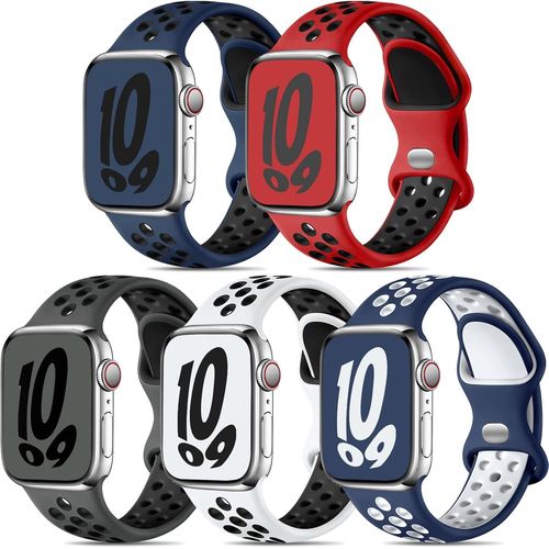 5 Pack Bracelets Compatible Avec Bracelet Apple Watch 38mm 40mm 41mm Pour Femme Homme, Sport Bracelet Silicone Pour Apple Watch Series 8/Iwatch Series 9/8/7/Se/Ultra 2/6/5/4/3/2/1[Con5303072]