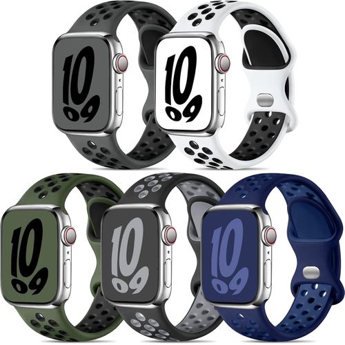 5 Pack Bracelets Compatible Avec Bracelet Apple Watch 38mm 40mm 41mm Pour Femme Homme, Sport Bracelet Silicone Pour Apple Watch Series 8/Iwatch Series 9/8/7/Se/Ultra 2/6/5/4/3/2/1[Con5303071]