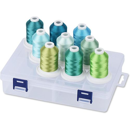 Fil À Broder Avec Boîte De Rangement - 12 Options - 800 Yards/Bobines, 9 Couleurs Turquoise Et Vert Menthe Pour Machine À Broder Et À Coudre
