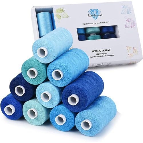 Fil À Coudre Tout Usage, 10 Bobines De Fil En Polyester De 1000 Yards Pour La Couture, Des Fils En Polyester Pratiques Pour La Machine À Coudre(Bleu)