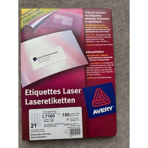 Avery Étiquettes Laser L7160 100 Feuilles 21 Étiquettes Par Feuilles