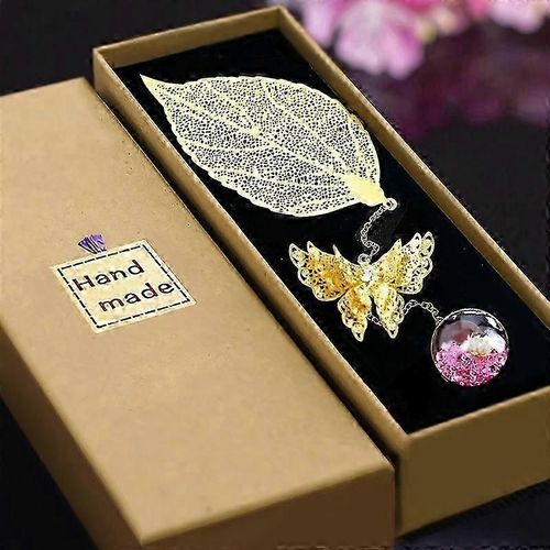 Marque-Page Feuille De Métal, Avec Pendentif Papillon 4d, Un Joli Cadeau Pour Lecteur Femmes Fille Et Teacher.Birthdays Noël Thanksgiving Surprise.