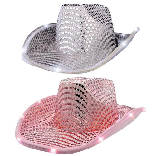 2pcs Light Up Cowgirl Hat Sequin Eva Cowboy Hat Halloween Noël Cow Girl Dress Up Costume Accessoires Fun Party Hats