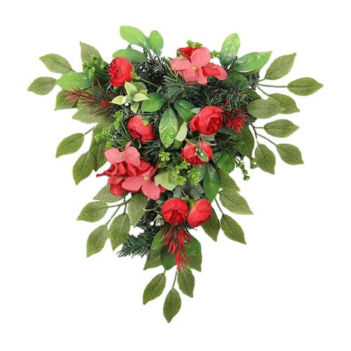 Couronne de larme artificielle Bourgeon de thé rouge Hortensia Arbre à l¿envers Plante verte Porte suspendue