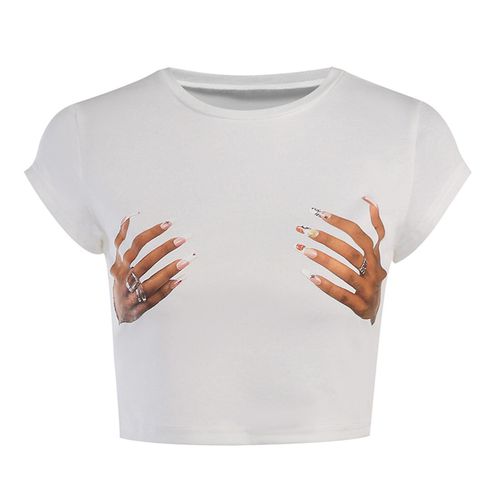 Manches Courtes Imprimé À La Main Graphic T Shirt Femmes Casual Stylish Crewneck Short Top Blouse Pour Dating Party