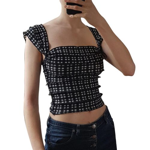 Femmes Débardeur Larges Sangles Plaid Motif Slim Fitting Type Court Type Casual Sleeveless Vest