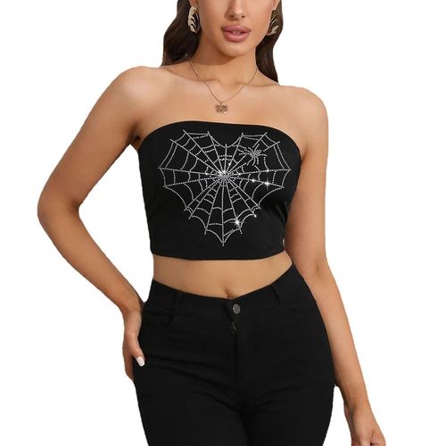 Femmes Sans Manches Tube Top Casual Respirant Toile D¿Araignée Motif Sans Bretelles Tube Top Pour Les Filles