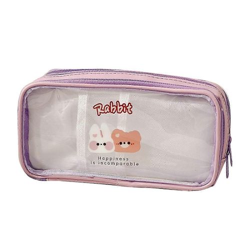 Étui À Crayons Transparent Mignon Motif De Bande Dessinée Grande Capacité Imperméable À L¿Eau Pvc Stylo Case Crayon Sac De Rangement Violet Ours Lapin