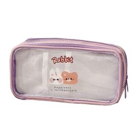 Étui À Crayons Transparent Mignon Motif De Bande Dessinée Grande Capacité Imperméable À L¿Eau Pvc Stylo Case Crayon Sac De Rangement Violet Ours Lapin