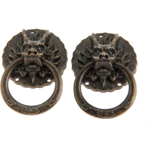 Pack de 2 poignées de traction de tête de dragon vintage chinois, boutons de traction en alliage de zinc de bronze antique pour armoire armoire commode table de chevet