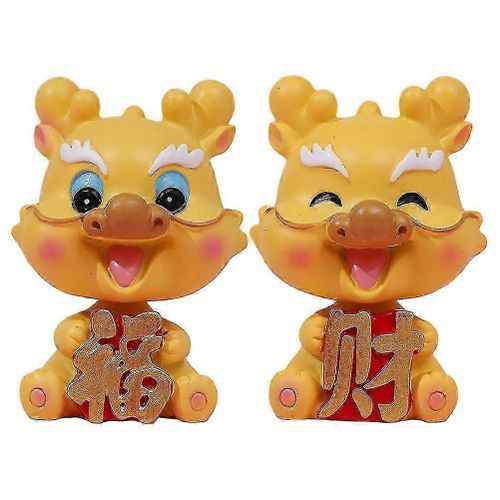 2pcs Figurine De Dragon Chinois Dessin Animé Petit Zodiaque Décoration Tête Secouant Dragon Adorn